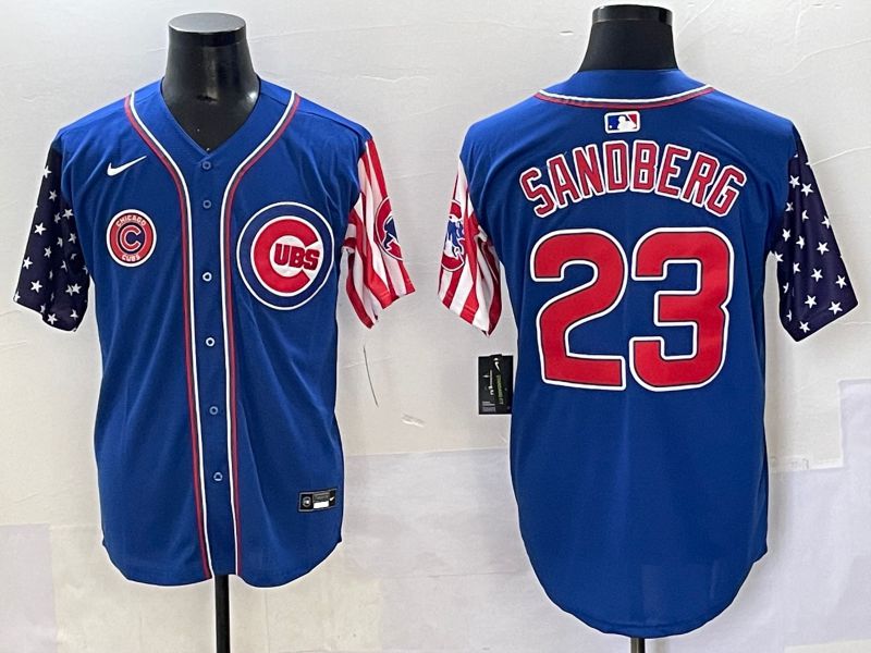 Men 2025 Chicago Cubs #23 Sandberg Blue a generation of national flags Joint Name Nike MLB Jersey style 6
